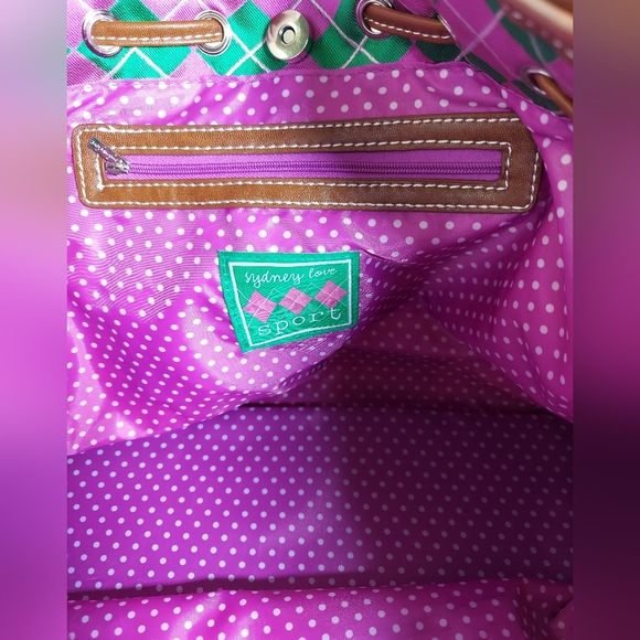 SYDNEY LOVE ARGYLE DRAWSTRING TOTE SHOULDER BAG,PINK/GREEN,ONE SIZE - Picture 13 of 14